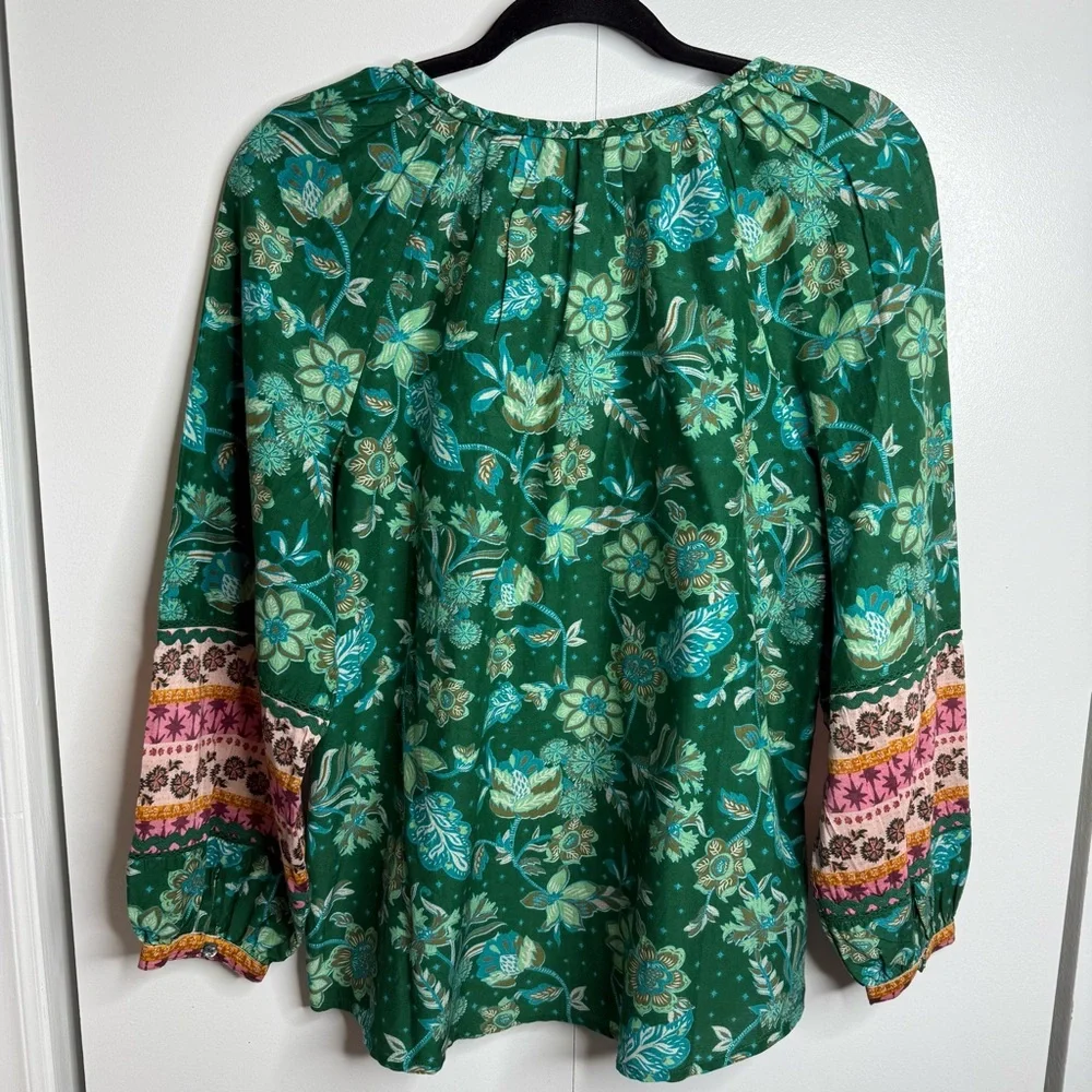 Sundance Arvilla Cotton/Silk Top Jade Floral Bohemian Blouse NWOT Size Small - Picture 6 of 9